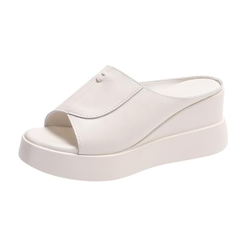 QUINTRA Sommer Dressy PU Keil-Plateau-Sandalen Bequeme Fußgewölbestütze Bequeme Sohle Slide Beach Sandalen (White, 36) von QUINTRA