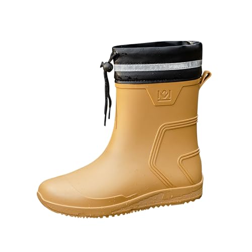 QUINTRA Wasserdichte kurze Herren Regenstiefel Kordelzug Gummi Anti-Rutsch-Regenschuhe Wandern Outdoor Garten Arbeitsschuhe (Brown, 39) von QUINTRA