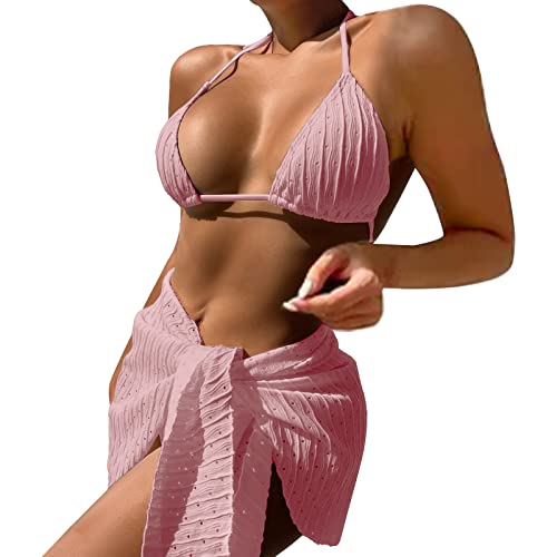 Badebekleidung Damen EIN sexy Bikini in einem dreiteiligen Badeanzug mit Riemchenhalterrock Pflege Mit Taschen Dreieckset Bikini Frauenbikini und Rock Set 3 Stücke Bikini Top Tropical Badebode von QWUVEDS