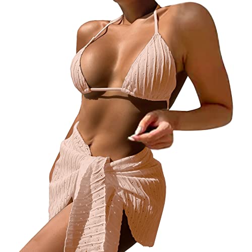 Badebekleidung Damen EIN sexy Bikini in einem dreiteiligen Badeanzug mit Riemchenhalterrock Pflege Mit Taschen Dreieckset Bikini Frauenbikini und Rock Set 3 Stücke Bikini Top Tropical Badebode von QWUVEDS