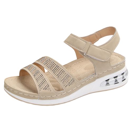 Damen-Sandalen, modisches Muster, einfache Strass-Dekoration, Keil, lässige Hakenschlaufe, leichte bequeme Schuhe Schuhe Mit Rollen Damen 38 Sommersandalen zur Erhöhung der Körpergröße (White, 40) von QWUVEDS