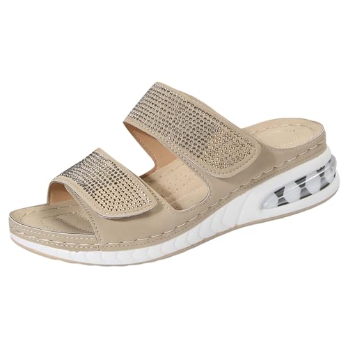 Damen-Sandalen, modisches Muster, einfache einfarbige -Dekoration, Keilabsatz, leichte, bequeme Freizeitschuhe Schuhe Sommer Damen Flach Sommersandalen zur Erhöhung der Körpergröße (White, 39) von QWUVEDS