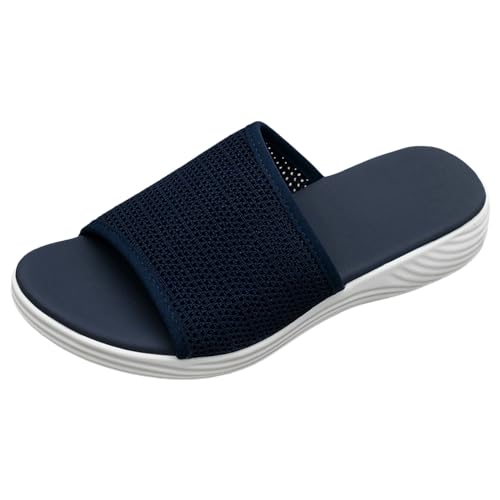 Damen-Sandalen, modisches Muster, offene Zehen, atmungsaktiv bequem, leichte Sommer-Hausschuhe mit Keilabsatz Find Schuhe Damen (Dark Blue, 41) von QWUVEDS