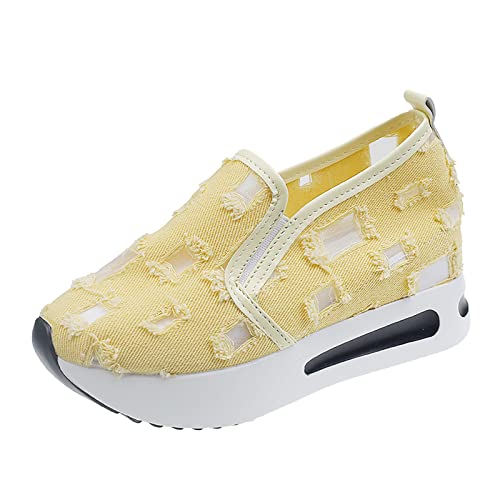 Damen Sommer Mode Dünne Faule Atmungsaktive Dicke Bodenbildung Ausgehöhlte Bequeme Outdoor Reise Fuß Set Sport Freizeitschuhe Damenschuhe Sommerschuhe Slipper (Yellow, 39) von QWUVEDS