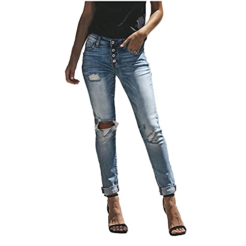 Damen dehnbare hoch taillierte Boyfriend-Jeans mit geradem Bein und ausgefransten -Denim-Hosen Coole Mädchen Klamotten 152 Jeans Damen Skinny Jeans Damen High Waist Jeans Damen Skinny Fit Jeans Damen von QWUVEDS