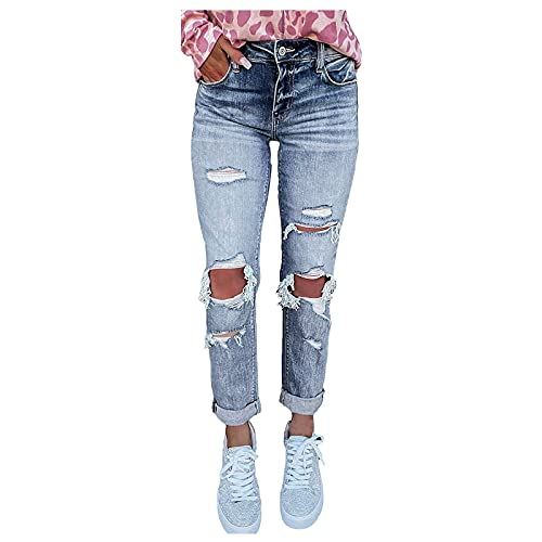 Damen dehnbare hoch taillierte Boyfriend-Jeans mit geradem Bein und ausgefransten -Denim-Hosen Coole Mädchen Klamotten 152 Jeans Damen Skinny Jeans Damen High Waist Jeans Damen Skinny Fit Jeans Damen von QWUVEDS