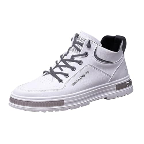 Einfarbige, lässige, Flache Lederschuhe für Herren, modische Schnürhalbschuhe Schuhe Herren La Trainer Schwarz Herren Laufschuhe Herren Sportschuhe Herren Joggingschuhe Herren Herren (White, 39) von QWUVEDS