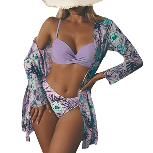 Frauen Hohe Taille Bikinis 2023 Sexy 3 Stück Bikini Set Cover Up Badeanzug Für Frauen Langarm Push Up Bademode Beach Wear Badeanzug Herren Shirt Bikini Bikini Damen Sexy Bikini Damen Große Brüste 85d von QWUVEDS