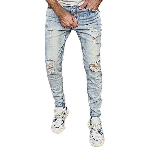 Herren Slim Fit Straight Tube Retro Hip Hop Hose Street Jeans Hose Hosen Männer Thermohose Herren Winter Hose Herren Jeans Zerrissen Herren Hose Stretch Jeans Jeanshose Herren (Blue, XXL) von QWUVEDS