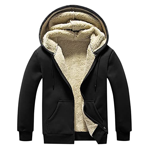 Herren Winterjacke Lässiger Solide Kapuzenmäntel Langarm Reißverschlusstasche Mantel Spleißen Warmer Wintermantel Schwarzer Hoodie Herren (Black, XXL) von QWUVEDS