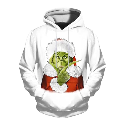 QWUVEDS Herren und Damen Weihnachten Christmas Hoodies Lustige kreative 3D Pullover Sweatshirt für Jungen Mädchen Langarm Hoodie Kordelzug Sweatshirt Grinch Pullover Decken Hoodie Grinch Kleidung von QWUVEDS