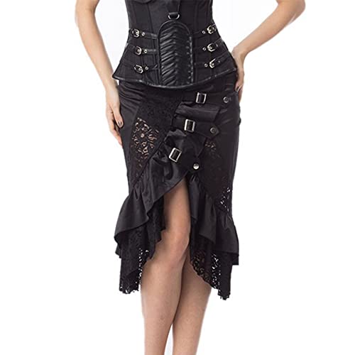 Kleider Röcke Nähen Punk Mieder mit Rock Gothic unregelmäßiger Tanzrock Rock Performance Kleid Midirock Schwarz von QWUVEDS