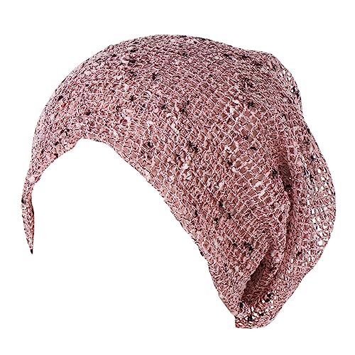 Kopfhut, Mütze, Ethno, Bohemian-Stil, Blumenmuster, Haarbedeckung, Wickel-Turban, Kopfbedeckung, Turban-Kappe, Plissee-Mütze Stirnband Elastisch (Pink, One Size) von QWUVEDS