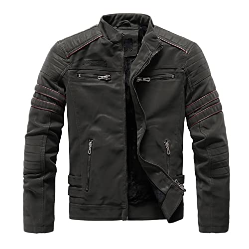 Outdoorjacke Herren Sweatjacke Herren Ohne Kapuze Herren Herbst und Winter Schleifleder Mode Slim Brushed PU Jacke Motorrad Slim Coat Winterjacke Herren Kurz Herren Sportjacke Herren (Army Green, L) von QWUVEDS