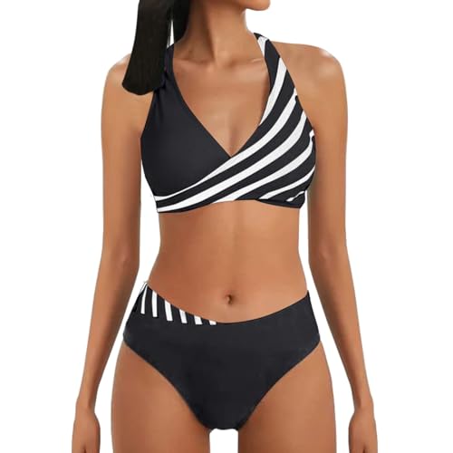 QWUVEDS 2024 Surfen am Strand im Sommer Damen Bikini Set Zweiteiliger Badeanzug V Ausschnitt Bikini Bauchkontrolle High Waist Bikini Sets Swimsuit Push Up Strandbikini Triangel Breites Swimsuit 75 von QWUVEDS