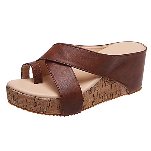 QWUVEDS Atmungsaktive Schuhe Frauen Sandalen Ausrutscher Keile Zehen solide Gelegenheits-Open Beach -Frauen-Keile Damenschuhe 42 5 Damen Hausschuhe Sommer Freizeitschuhe Damen (Brown, 42) von QWUVEDS