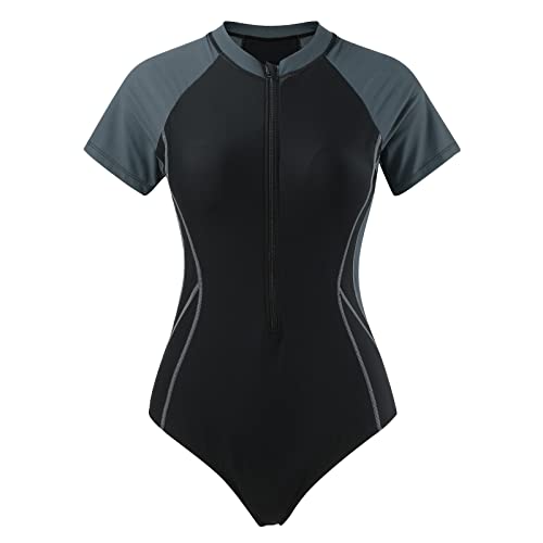 QWUVEDS Bikini Damen Kurze Hose Damen-Badeanzug mit kurzen Ärmeln und Reißverschluss, dünner Hot Spring-Badeanzug Mollige Frauen Badeanzug Badeanzug mit hohem Halsausschnitt für Damen Schwimmkleider von QWUVEDS