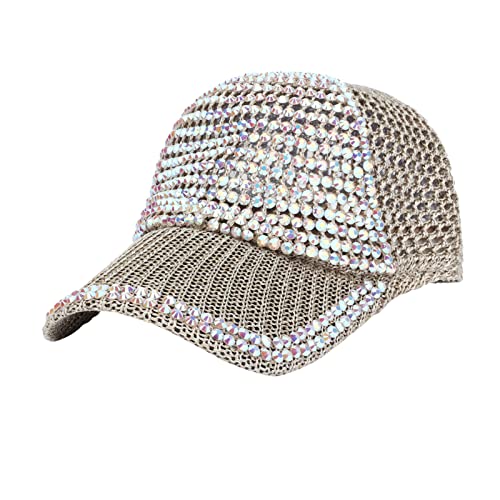 QWUVEDS Cap Halter Damen Herren Besetzte Strass Kristalle Verstellbare Pferdeschwanz Mesh Baseballmütze Glänzend Bling Lässige Sportkappe Atmungsaktiver Sonnenhut Mützen Damen Mit Schrift von QWUVEDS