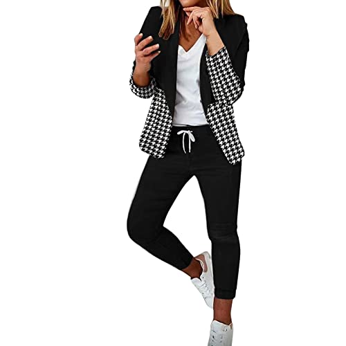 QWUVEDS Damen 2PC Lässige Leichte Dünne Jacke Dünner Mantel Langarm Büro Business Hosen + Mäntel Jacke Outwear Anzüge Training Anzug Damen, 0407b-weiß, XL von QWUVEDS