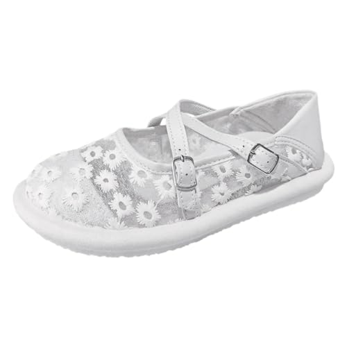 QWUVEDS Damen Freizeitschuhe mit Blumenspitze, atmungsaktiv, weicher Boden, Flache Freizeitschuhe, einzelne Schuhe Schuhe Damen Blau (White, 40) von QWUVEDS