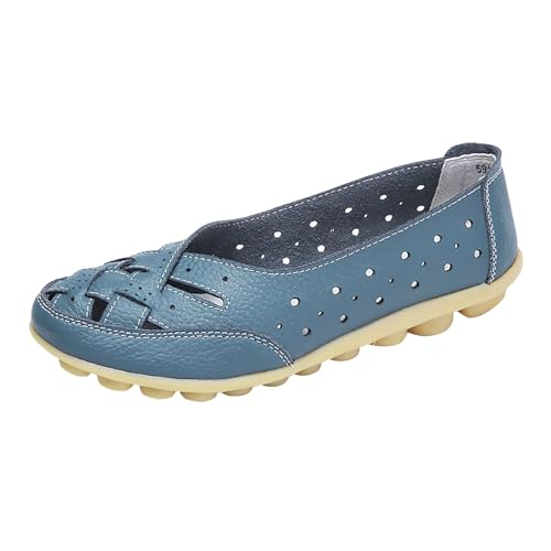 QWUVEDS Damen Sommermode Flache Hohl Bowhead Freizeitschuhe EIN Slip On Lässige Bequeme rutschfeste Mutter Schuhe Damenschuhe Silber 40 (Blue, 45) von QWUVEDS