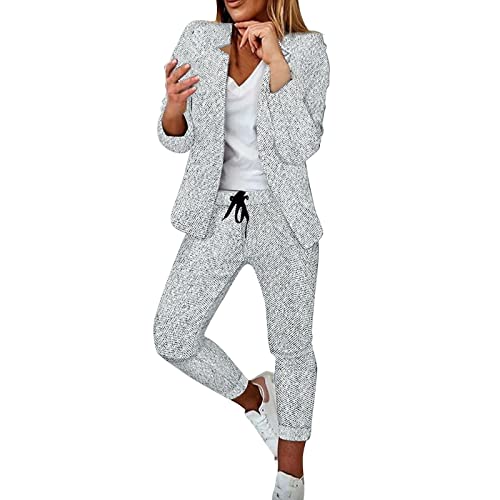 QWUVEDS Damen Zweiteiler Anzug Set Print Büro Business Langarm Formale Jacke Hosenanzug Slim Fit Hosenjacke Anzug Training Anzug Damen von QWUVEDS