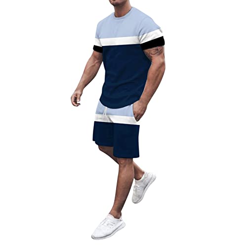 QWUVEDS Herren Frühjahr Sommer Freizeit Sport Atmungsaktiv Absorbierend Nähte Bedruckte Kurzarm Shorts Zweiteiliges Set Männer Anzug von QWUVEDS