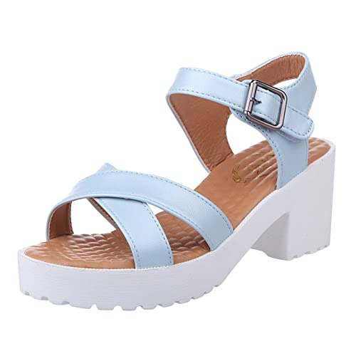 QWUVEDS High Heels Mode Schnürsandalen Lässige atmungsaktive Schuhe Chunky Womens Damen Sandalen Schuhe Schwarz Damen Absatzschuhe Damen Elegant Sommerschuhe Damen Mit Absatz (Blue, 41) von QWUVEDS