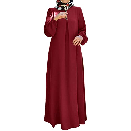 QWUVEDS Kleider Sommer Knielang Frauen Bohemian Polka Dot Print muslimisches Kleid mit Langen Ärmeln islamische Gebetskleidung Langarmkleid von QWUVEDS