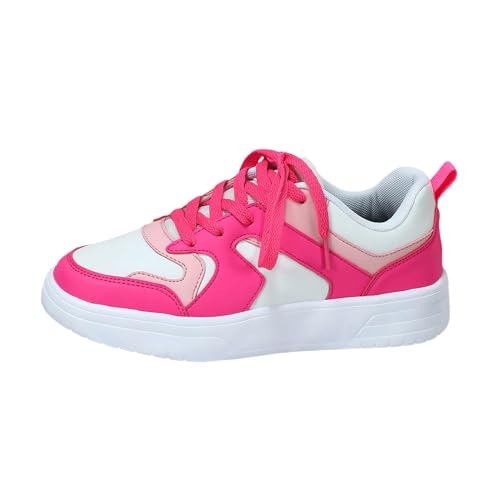 QWUVEDS Koreanische Version des Trend-Schnürschuhs für Paare, farblich passende, lässige Boardschuhe, atmungsaktive, leichte, modische Sportschuhe Socken Schuhe Damen (Hot Pink, 37) von QWUVEDS