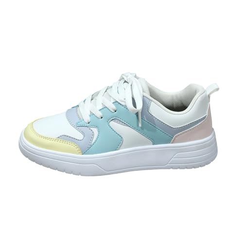 QWUVEDS Koreanische Version des Trend-Schnürschuhs für Paare, farblich passende, lässige Boardschuhe, atmungsaktive, leichte, modische Sportschuhe Socken Schuhe Damen (Light Blue, 37) von QWUVEDS