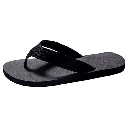 QWUVEDS Männer Sommer Casual Outdoor Tragen Strand Nicht Slip Atmungsaktive Flip-Flops Clip Zehen Große Größe Flache Unterseite Hausschuhe Sandalen Just So So Schuhe Herren (Black, 44) von QWUVEDS