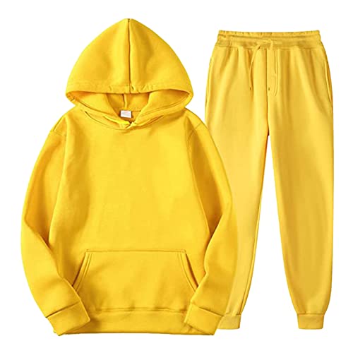 QWUVEDS Männer und Frauen Sport Sets Herbst und Winter Freizeit einfarbige Kapuzenpullover Hosen mit Quasten Sportanzug Trainingsjacke Herren von QWUVEDS