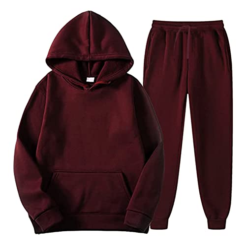 QWUVEDS Männer und Frauen Sport Sets Herbst und Winter Freizeit einfarbige Kapuzenpullover Hosen mit Quasten Sportanzug Trainingsjacke Herren von QWUVEDS