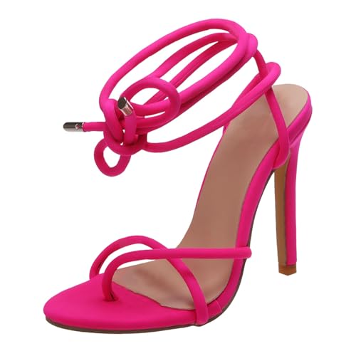 QWUVEDS Mode Frauen Sommer Flock Straps Bequeme Dünne High Heels Schuhe Zehe Atmungsaktive Sandalen Damenschuhe 43 Stiefelette (Hot Pink, 37) von QWUVEDS