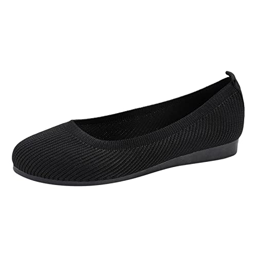 QWUVEDS Mode Frühling Sommer Damen Freizeitschuhe Flacher Boden runde Zehenfliege gewebtes Mesh atmungsaktives Slip-on leicht bequem einfarbig elegant Damenschuhe Ballerina (Black, 37) von QWUVEDS