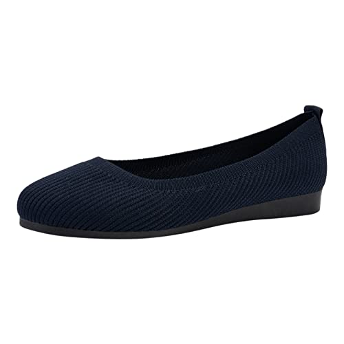 QWUVEDS Mode Frühling Sommer Damen Freizeitschuhe Flacher Boden runde Zehenfliege gewebtes Mesh atmungsaktives Slip-on leicht bequem einfarbig elegant Damenschuhe Ballerina (Dark Blue, 39) von QWUVEDS