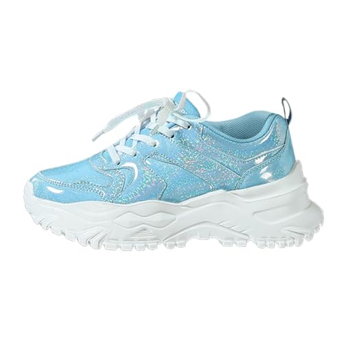 QWUVEDS Mode-Schnür-Plateau-Sneaker für Paare, lässige, Bequeme, rutschfeste Schuhe Bequeme Schuhe Damen (Light Blue, 41) von QWUVEDS