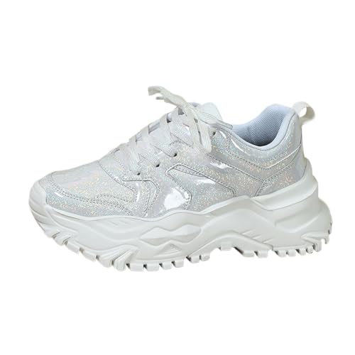 QWUVEDS Mode-Schnür-Plateau-Sneaker für Paare, lässige, Bequeme, rutschfeste Schuhe Bequeme Schuhe Damen (White, 43) von QWUVEDS