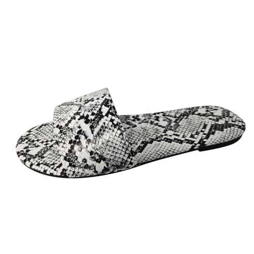 QWUVEDS Sandalen für Damen, modisch, einfarbig, Leopardenmuster, flache Hausschuhe, Sandalen, Freizeitschuhe Damen Schuhe Schwarz Rot (White, 41) von QWUVEDS