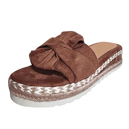 QWUVEDS Slip on Toe Beach Sandalen flache atmungsaktive Bogen Frauen weben offene Schuhe Sommer Frauen Sandalen Schuhe Extra Weit Damen Damen Hausschuhe Sommer Freizeitschuhe Damen (Brown, 43) von QWUVEDS