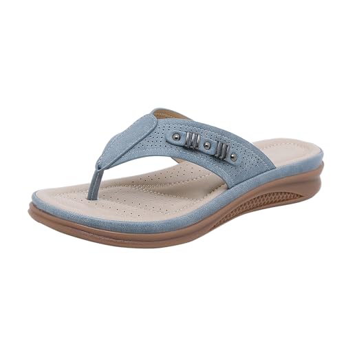 QWUVEDS Sommer-Flip-Flops für Damen, europäische amerikanische Mode, lässige, bequeme Sandalen, leichte Retro-Keilsandalen Damen Schuhe 39,5 (Navy, 38) von QWUVEDS