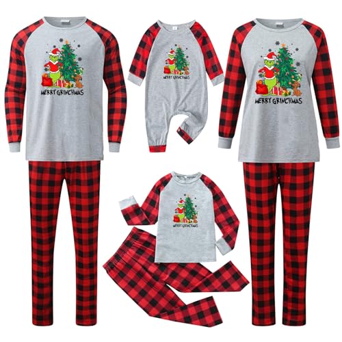 QWUVEDS Weihnachten Grinch Schlafanzug Familie Pyjama Set Pyjama Couple Weihnachtspyjama Familie Set Schlafanzug Lang Outfit Winter Damen Herren Kinder Nachtwäsche Nachthemd Hausanzug Schlafanzüge 724 von QWUVEDS