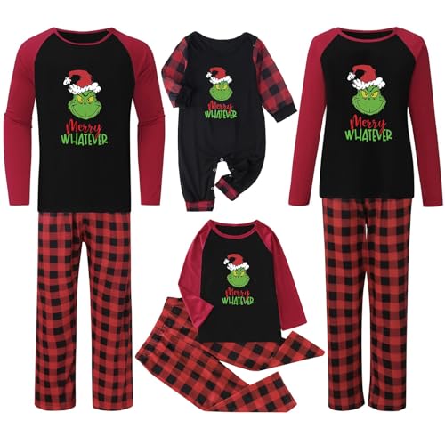 QWUVEDS Weihnachten Grinch Schlafanzug Familie Pyjama Set Pyjama Couple Weihnachtspyjama Familie Set Schlafanzug Lang Outfit Winter Damen Herren Kinder Nachtwäsche Nachthemd Hausanzug Schlafanzüge von QWUVEDS