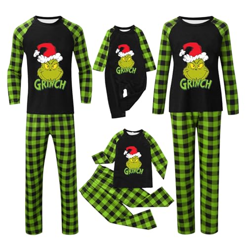 QWUVEDS Weihnachten Grinch Schlafanzug Familie Pyjama Set Pyjama Couple Weihnachtspyjama Familie Set Schlafanzug Lang Outfit Winter Damen Herren Kinder Nachtwäsche Nachthemd Hausanzug Schlafanzüge 002 von QWUVEDS