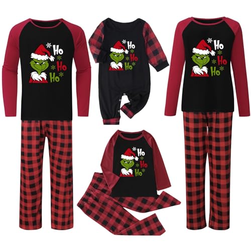 QWUVEDS Weihnachten Grinch Schlafanzug Familie Pyjama Set Pyjama Couple Weihnachtspyjama Familie Set Schlafanzug Lang Outfit Winter Damen Herren Kinder Nachtwäsche Nachthemd Hausanzug Schlafanzüge von QWUVEDS