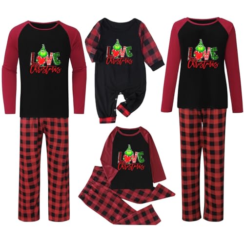 QWUVEDS Weihnachten Grinch Schlafanzug Familie Pyjama Set Pyjama Couple Weihnachtspyjama Familie Set Schlafanzug Lang Outfit Winter Damen Herren Kinder Nachtwäsche Nachthemd Hausanzug Schlafanzüge von QWUVEDS