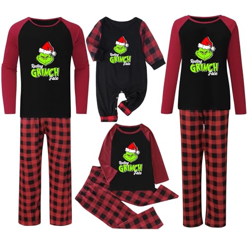 QWUVEDS Weihnachten Grinch Schlafanzug Familie Pyjama Set Pyjama Couple Weihnachtspyjama Familie Set Schlafanzug Lang Outfit Winter Damen Herren Kinder Nachtwäsche Nachthemd Hausanzug Schlafanzüge von QWUVEDS