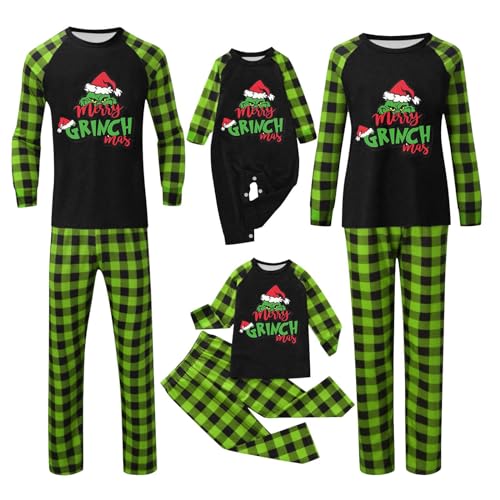 QWUVEDS Weihnachten Grinch Schlafanzug Familie Pyjama Set Pyjama Couple Weihnachtspyjama Familie Set Schlafanzug Lang Outfit Winter Damen Herren Kinder Nachtwäsche Nachthemd Hausanzug Schlafanzüge 148 von QWUVEDS