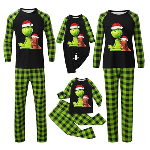 QWUVEDS Weihnachten Grinch Schlafanzug Familie Pyjama Set Pyjama Couple Weihnachtspyjama Familie Set Schlafanzug Lang Outfit Winter Damen Herren Kinder Nachtwäsche Nachthemd Hausanzug Schlafanzüge 126 von QWUVEDS